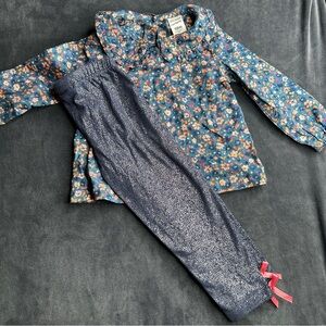 Carter's Floral long sleeve and pants Set - Blue and Pink